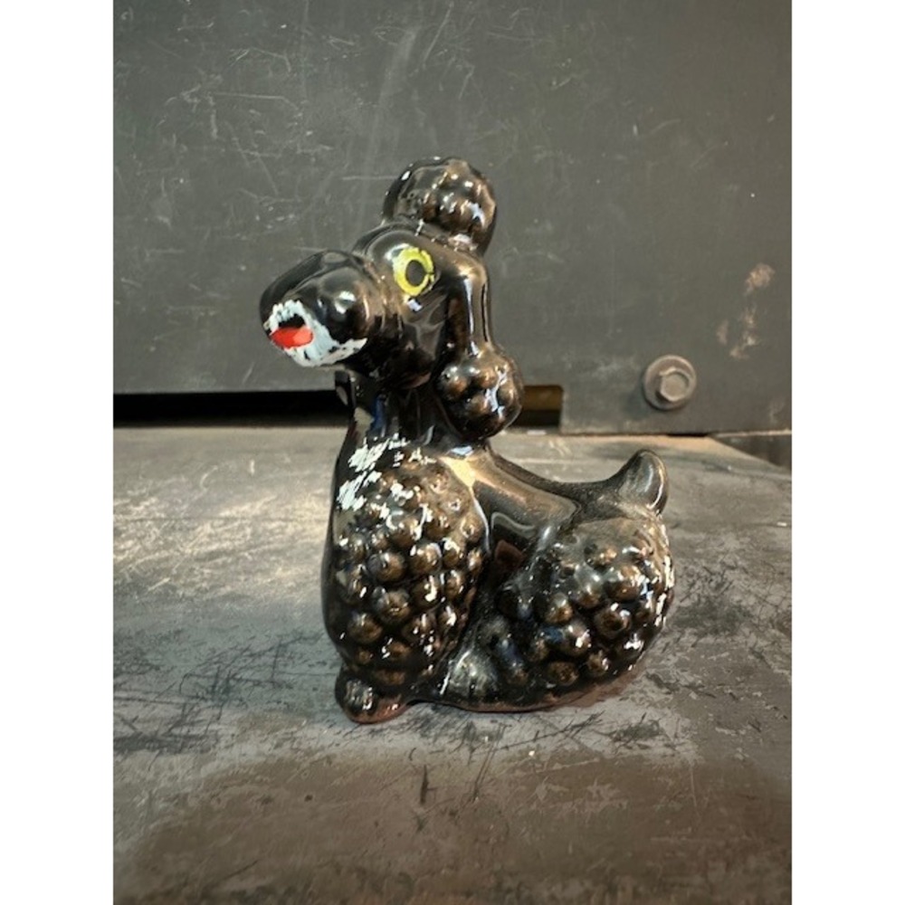 Vintage Black Ceramic Spaghetti Poodle Figurine Mid Century Japan 3.25 Inch